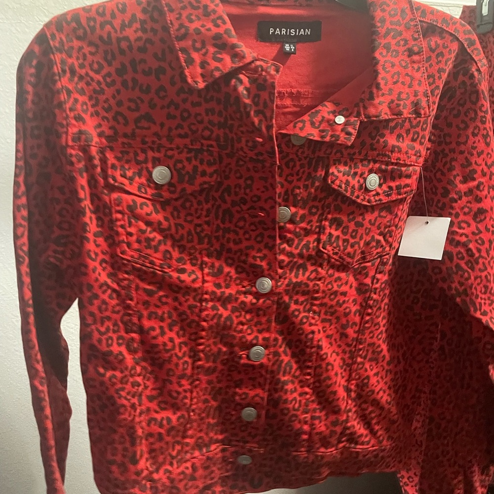 Parisian Works Women’s Red and Black Animal Print Jean Jacket